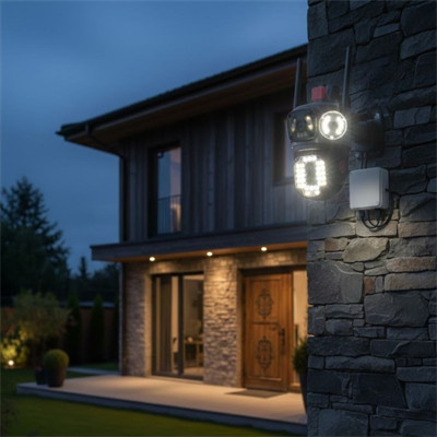 BUFFER® Kablolu Akıllı Güvenlik Kamerası – 4 Kameralı Çok Lensli, 360° PTZ Hareketli, Çift Antenli, Gece Görüşlü, Dış Mekan IP Kamera