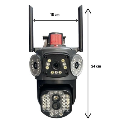 BUFFER® Kablolu Akıllı Güvenlik Kamerası – 4 Kameralı Çok Lensli, 360° PTZ Hareketli, Çift Antenli, Gece Görüşlü, Dış Mekan IP Kamera