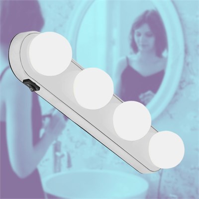 BUFFER® Kablosuz Parlak Banyo Stüdyo Makyaj Aynası Işığı Pilli Vantuzlu Taşınabilir 4 Led Ampul