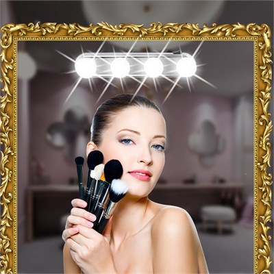 BUFFER® Kablosuz Parlak Banyo Stüdyo Makyaj Aynası Işığı Pilli Vantuzlu Taşınabilir 4 Led Ampul