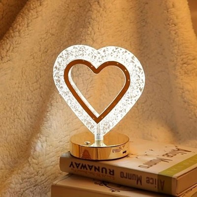 BUFFER® Kalp Şeklinde Kristal LED Masa Lambası – Dokunmatik, 3 Renk Işık Modlu, Şarjlı Mini Dekoratif Gece Lambası