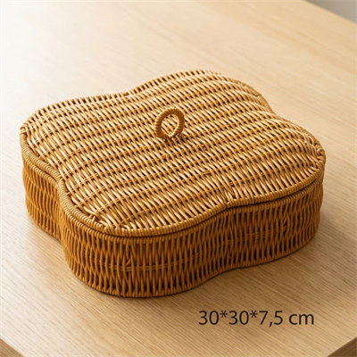 BUFFER® Kapaklı 5 Bölmeli Plastik Rattan Organizer Kutu – Hasır Desenli Çok Amaçlı Saklama ve Sunum Sepeti Çerezlik
