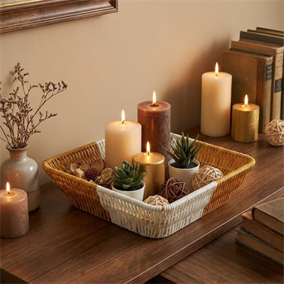 BUFFER® Kare Çift Renkli Plastik Rattan Ekmek ve Meyve Sepeti - Çok Amaçlı Banyo ve Mutfak Düzenleyici - Yıkanabilir Tezgâh Üstü Organizer