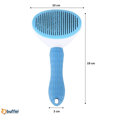 BUFFER® Kedi Köpek Tüy Toplayıcı Kendini Temizleyebilen Ergonomik Saplı Evcil Hayvan Tarağı Mavi