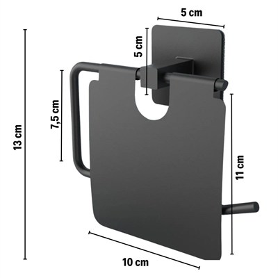 BUFFER® Kendiliğinden Yapışkanlı Siyah Paslanmaz Metal Kapaklı Tuvalet Kağıtlığı Aparatı