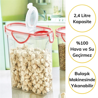 BUFFER® Kilitli Kapaklı Contalı Hava,Su Sıvı Geçirmez 2,4 Litre Erzak Saklama Kabı-SA590