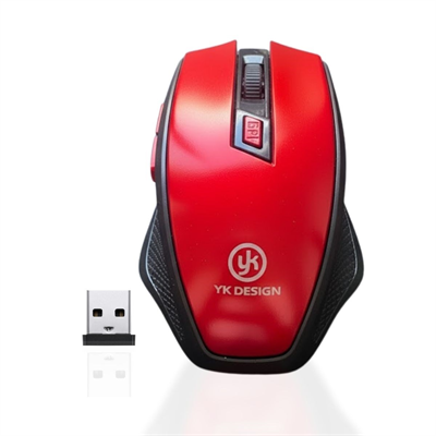 BUFFER® Kırmızı Renkli Baş Parmak Destekli Ergonomik Sessiz Kablosuz Mouse – USB Alıcılı, Ofis ve Oyun İçin Konforlu Bilgisayar Faresi MS6300