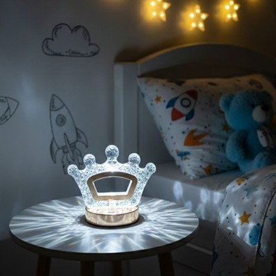 BUFFER® Kral Tacı Model Kristal LED Masa Lambası – Dokunmatik, 3 Renk Işık Modlu, Şarjlı Mini Dekoratif Gece Lambası