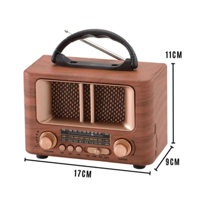 BUFFER® Küçük Mini Boy Retro Ahşap Tasarım Bluetooth Hoparlörlü Radyo – FM/AM Destekli, Şarjlı ve Taşınabilir Radyo NS-8108