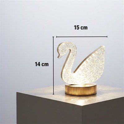 BUFFER® Kuğu Model Kristal LED Masa Lambası – Dokunmatik, 3 Renk Işık Modlu, Şarjlı Mini Dekoratif Gece Lambası