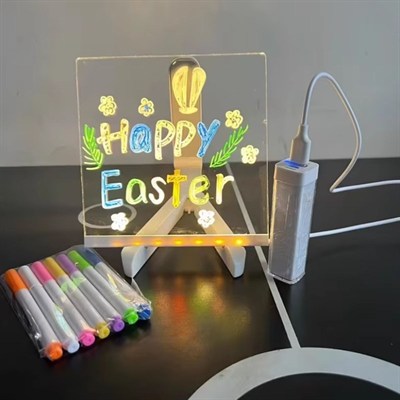 BUFFER® LED Işıklı Kendiliğinden Renkli Fosforlu Kalemli Kare Yazı Panosu 20x20 cm