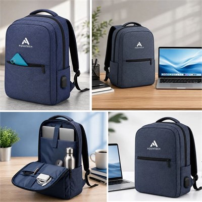 BUFFER® Lacivert Laptop Sırt Çantası, Bilgisayar Korumalı İç Bölmeli Notebook Çantası, Organizer Cepli ve USB Şarj Portlu