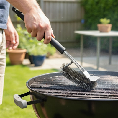BUFFER® Mangal Izgara Temizleme Fırçası – Paslanmaz Çelik Telli, Uzun Saplı Grill Temizlik Aparatı Mangal Temizlik Fırçası