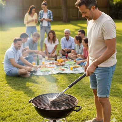 BUFFER® Mangal Izgara Temizleme Fırçası – Paslanmaz Çelik Telli, Uzun Saplı Grill Temizlik Aparatı Mangal Temizlik Fırçası