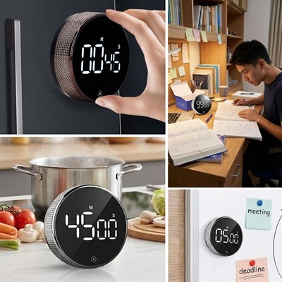 BUFFER® Manyetik Dijital Mutfak Zamanlayıcısı – 3 İnç LED Ekranlı Ses Ayarlı Döner Geri Sayım Sayacı