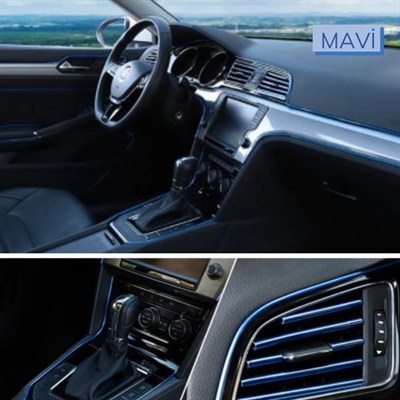 BUFFER® Mavi Araba OtoTrim Dekorasyon Şeridi Kauçuk Elastik Kolay Kurulum 5 metre Şerit Bant