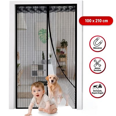 BUFFER® Mıknatıslı Kapı Sinekliği Siyah 100x210 cm Otomatik Kapanan Manyetik Tül Sineklik