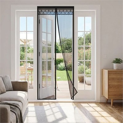 BUFFER® Mıknatıslı Kapı Sinekliği Siyah 100x210 cm Otomatik Kapanan Manyetik Tül Sineklik
