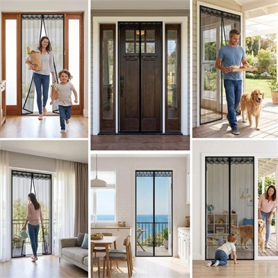 BUFFER® Mıknatıslı Kapı Sinekliği Siyah 100x210 cm Otomatik Kapanan Manyetik Tül Sineklik