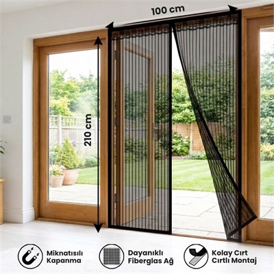 BUFFER® Mıknatıslı Kapı Sinekliği Siyah 100x210 cm Otomatik Kapanan Manyetik Tül Sineklik