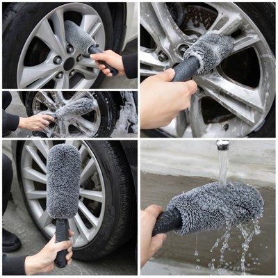 BUFFER® Mikrofiber Jant Temizleme Fırçası Yumuşak Çizmez Saplı Araba Motosiklet Lastik Yıkama Bakım Süngeri