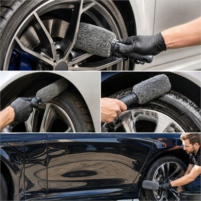BUFFER® Mikrofiber Jant Temizleme Fırçası Yumuşak Çizmez Saplı Araba Motosiklet Lastik Yıkama Bakım Süngeri