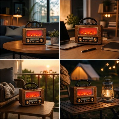 BUFFER® NS-901 Şömine Görünümlü Bluetooth Hoparlör, Nostaljik Radyo ve Kablosuz Müzik Çalar, Dekoratif Retro Tasarım