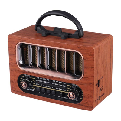 BUFFER® Orta Boy Retro Ahşap Tasarım Bluetooth Hoparlörlü Radyo – FM/AM Destekli, Şarjlı ve Taşınabiliri Radyo NS-6636