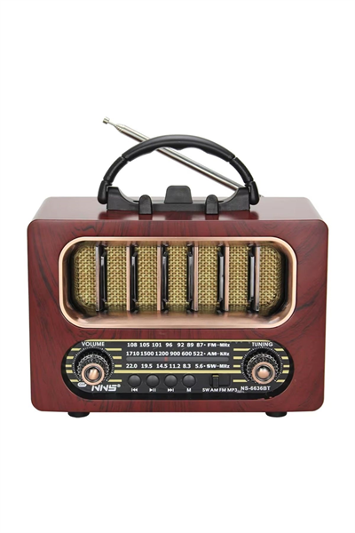 BUFFER® Orta Boy Retro Ahşap Tasarım Bluetooth Hoparlörlü Radyo – FM/AM Destekli, Şarjlı ve Taşınabiliri Radyo NS-6636
