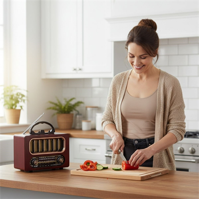 BUFFER® Orta Boy Retro Ahşap Tasarım Bluetooth Hoparlörlü Radyo – FM/AM Destekli, Şarjlı ve Taşınabiliri Radyo NS-6636