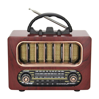 BUFFER® Orta Boy Retro Ahşap Tasarım Bluetooth Hoparlörlü Radyo – FM/AM Destekli, Şarjlı ve Taşınabiliri Radyo NS-6636
