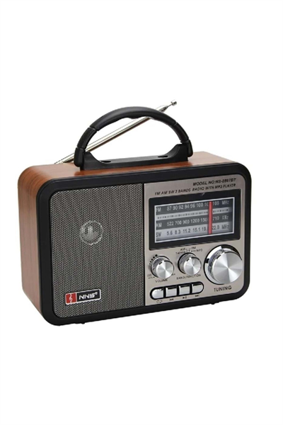 BUFFER® Orta Boy Retro, Nostaljik, Ahşap Tasarım Bluetooth Hoparlörlü, Şarjlı, Taşınabilir FM/AM Destekli Radyo NS-8897