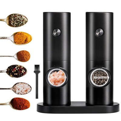 BUFFER® Otomatik Pilli Tuz Karabiber Değirmeni Seti 2’li – LED Işıklı, Standlı, Elektrikli Baharat Öğütücü Baharatlık