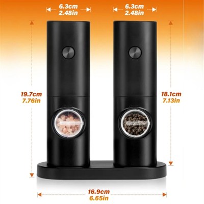 BUFFER® Otomatik Pilli Tuz Karabiber Değirmeni Seti 2’li – LED Işıklı, Standlı, Elektrikli Baharat Öğütücü Baharatlık