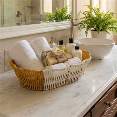 BUFFER® Oval Çift Renkli Plastik Rattan Ekmek ve Meyve Sepeti - Çok Amaçlı Banyo ve Mutfak Düzenleyici - Yıkanabilir Dekoratif Tezgâh Üstü Organizer