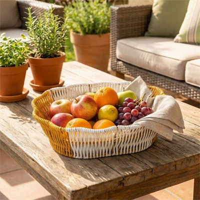 BUFFER® Oval Çift Renkli Plastik Rattan Ekmek ve Meyve Sepeti - Çok Amaçlı Banyo ve Mutfak Düzenleyici - Yıkanabilir Dekoratif Tezgâh Üstü Organizer