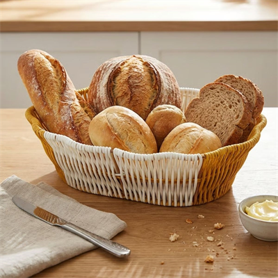 BUFFER® Oval Çift Renkli Plastik Rattan Ekmek ve Meyve Sepeti - Çok Amaçlı Banyo ve Mutfak Düzenleyici - Yıkanabilir Dekoratif Tezgâh Üstü Organizer