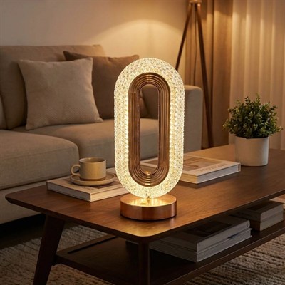 BUFFER® Oval Şeklinde Kristal LED Masa Lambası – Dokunmatik, 3 Renk Işık Modlu, Şarjlı Dekoratif Gece Lambası