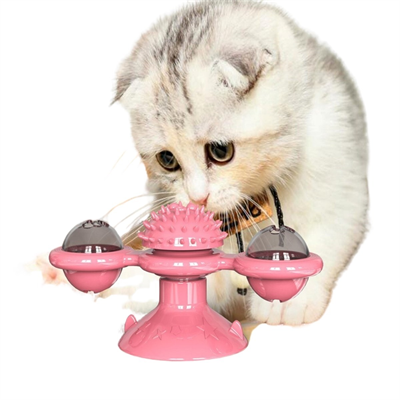 BUFFER® Pet Malzemeleri Vantuzlu Fırıldak Toplu Dönen Şeffaf Depo Tasarım İnteraktif Kedi Oyuncağı