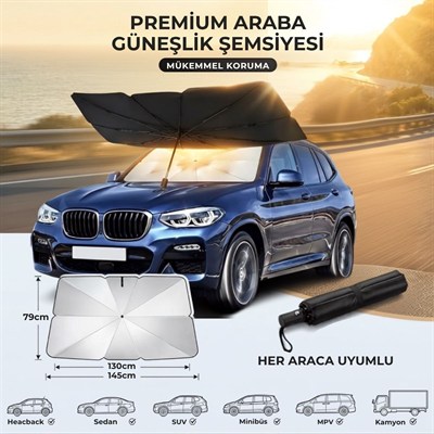 BUFFER® Premium Katlanabilir Araç Ön Cam Güneşliği – Şemsiye Tipi Oto Güneşlik, UV Korumalı Isı Yalıtımlı Ön Cam Gölgelik