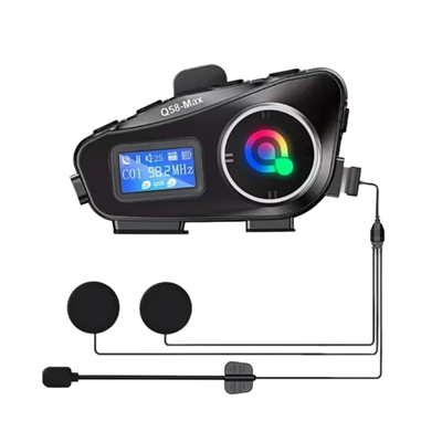 BUFFER® Q58 Motorsikletler İçin Fener Özellikli SD Kart Bölümlü LCD Ekranlı Kablosuz Bluetooth Kulaklıklı – Suya Dayanıklı Kask Kulaklığı