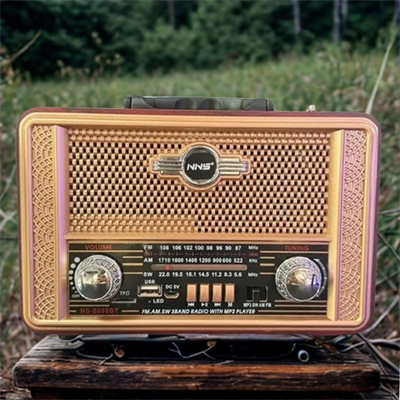 BUFFER® Retro, Nostaljik, Ahşap Tasarım Bluetooth Hoparlörlü, Şarjlı, Taşınabilir Otantik Tasarımlı FM/AM Destekli Radyo NS8098