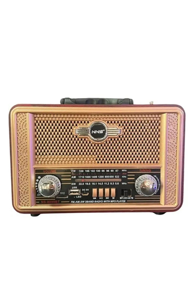 BUFFER® Retro, Nostaljik, Ahşap Tasarım Bluetooth Hoparlörlü, Şarjlı, Taşınabilir Otantik Tasarımlı FM/AM Destekli Radyo NS8098