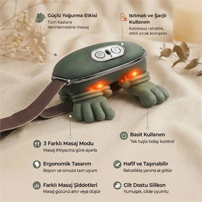 BUFFER® Şarjlı Isıtmalı Boyun ve Omuz Masaj Aleti Parmak Hareketini Taklit Eden Yoğurma Masaj Cihazı