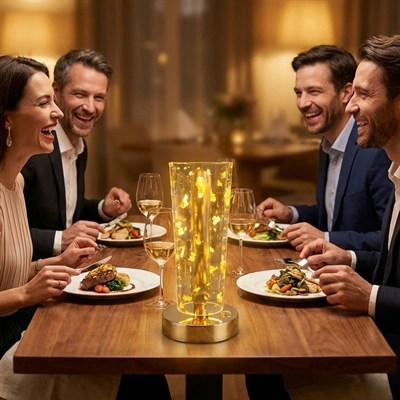 BUFFER® Silindirik Kristal Altın Toz Model LED Masa Lambası – Gold Tabanlı, Dokunmatik, 3 Renk Işık Modlu, Şarjlı Modern Dekoratif Gece Lambası