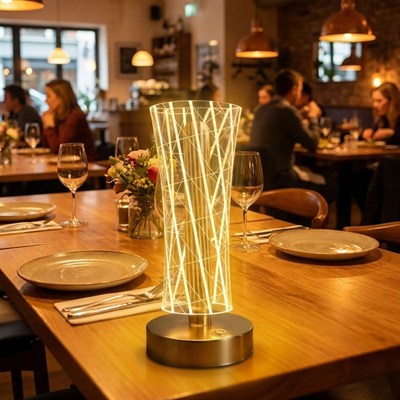 BUFFER® Silindirik Kristal Çizgi Model LED Masa Lambası – Gold Tabanlı, Dokunmatik, 3 Renk Işık Modlu, Şarjlı Modern Dekoratif Gece Lambası