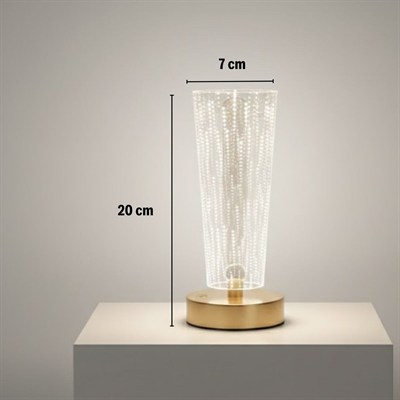BUFFER® Silindirik Kristal Nokta Model LED Masa Lambası – Gold Tabanlı, Dokunmatik, 3 Renk Işık Modlu, Şarjlı Modern Dekoratif Gece Lambası
