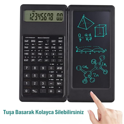 BUFFER® Silinebilir LCD Yazı Tabletli,Kalemli Katlanabilir Bilimsel Hesap Makinesi