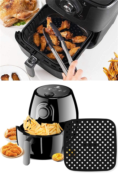 BUFFER® Siyah Isıya Dayanıklı Yıkanılabilir Silikon Fırın Ve Airfryer Kare Model Pişirme Matı 21,5 Cm