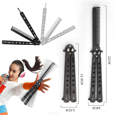 BUFFER® Siyah Katlanabilir Paslanmaz Çelik Kelebek Bıçak Tarak Sakal Bıyık Fırçası Profesyonel Saç Kesimi İçin Tarak